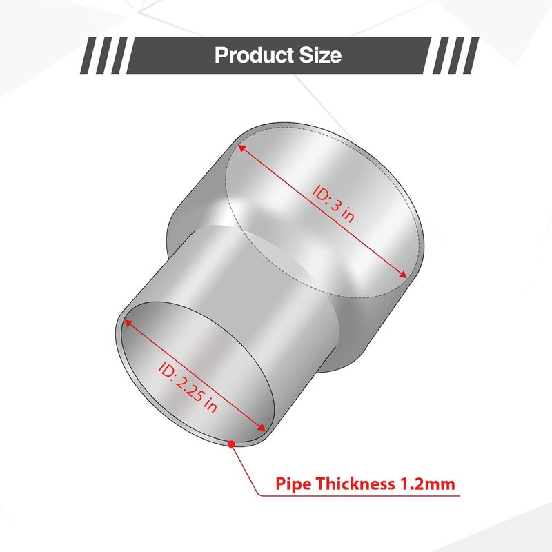 GESEXI Exhaust Adapter Connector 2.25"ID to 3"ID，Exhaust Adapter Total Length 4 "Stainless Steel Polished. - Image 2
